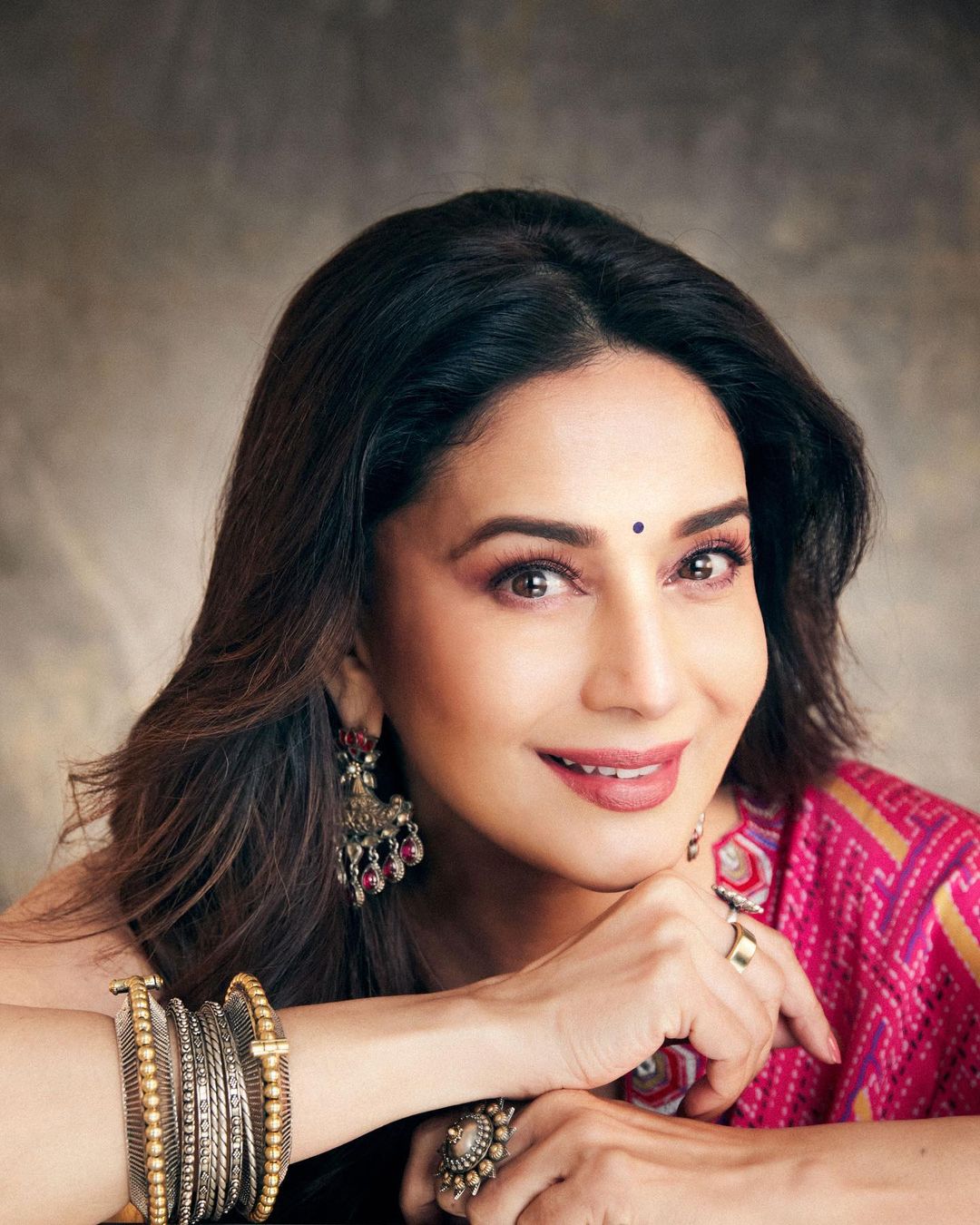 Madhuri Dixit is a Glam Queen in Silver Embellished Saree