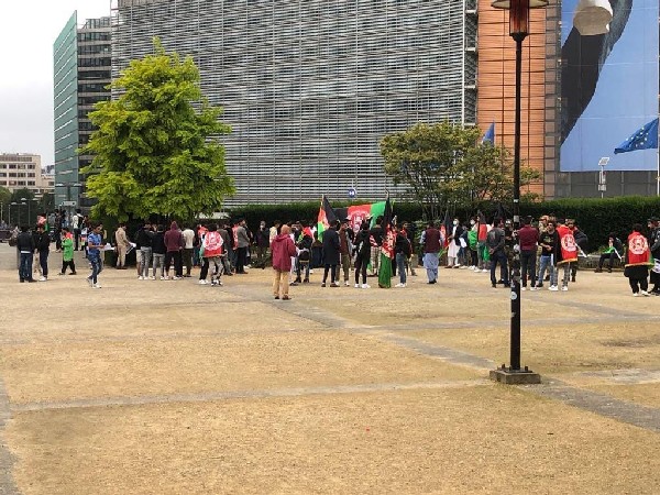 Visual from the protest organised by Afghan diaspora in Belgium.