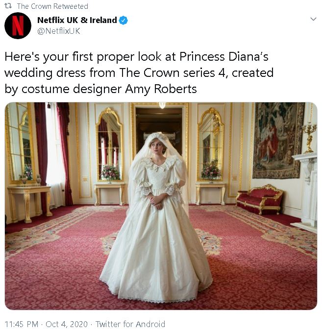 The Crown shares image of Emma Corrin in replica of Princess