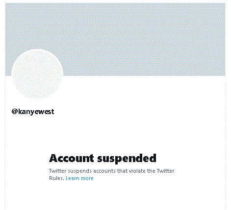 Kanye West's Twitter account has been suspended after Elon Musk