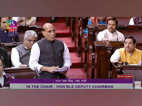 Defence Minister Rajnath Singh in the Rajya Sabha. 