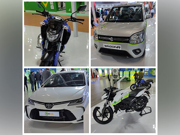 Ethanol-based Flex Fuel versions of Yamaha FZ-15 ABS, Maruti Suzuki WagonR, Toyota Corolla Altis and TVS Apache RTR 160 4V (Image Source: ANI Photos)