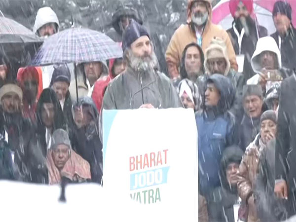 Congress leader Rahul Gandhi at concluding event of Bharat Jodo Yatra in Srinagar (Photo/ANI)