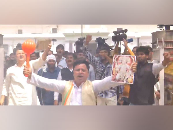 Visual of Congress workers celebrating after trends in Karnataka (Photo/ANI)