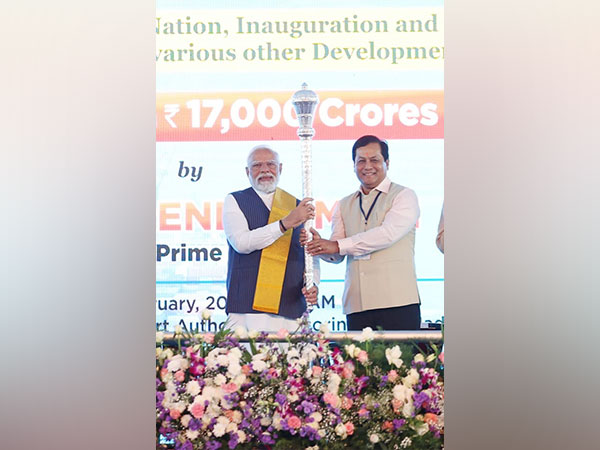 PM Modi honoured with  'Sengol' by Union Minister Sonowal in Thoothukudi on Wednesday (Photo/ANI)