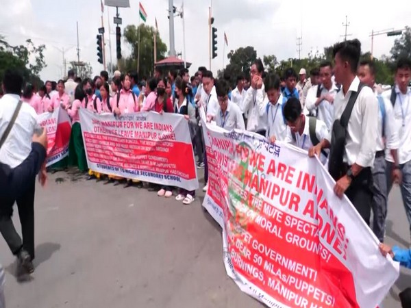 Students stage protest in Imphal. (Photo/ANI)