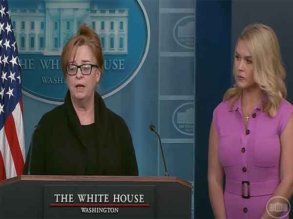Patty Morin, mother of Rachel Morin, along with White House Press Secretary Karoline Leavitt (Photo/ YouTube @WhiteHouse)