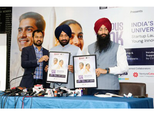 Rajya Sabha MP & Chancellor of Chandigarh University, Satnam Singh Sandhu along with collaborators during the launch of 'Campus Tank' at Chandigarh