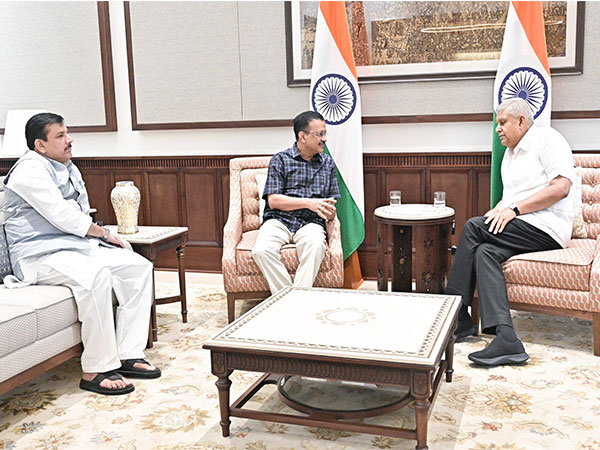 Vice President Jagdeep Dhankar meets Former CM Arvind Kejriwal and AAP' Sanjay Singh (Photo/ X @VPIndia)