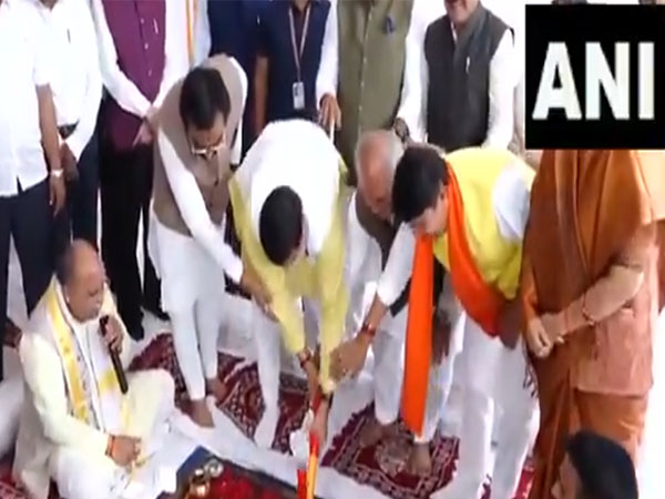 MP CM Mohan Yadav performing bhoomi pujan for construction of MLA rest house in Bhopal (Photo/ANI)