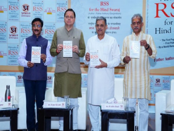 Uttarakhand Chief Minister Pushkar Singh Dhami and RSS leader Dattatreya Hosabale launches book on RSS philosophy (Photo/X:@pushkardhami)