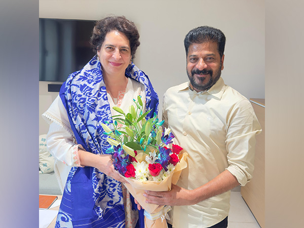 Telangana CM Revanth Reddy along with Congress MP Priyanka Gandhi Vadra (Photo: @revanth_anumula/X)