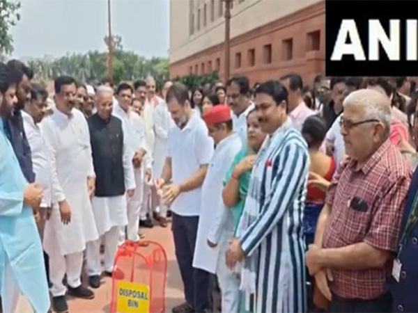 INDIA bloc MPs protest against Bihar SIR at Parliament (Photo/ANI)