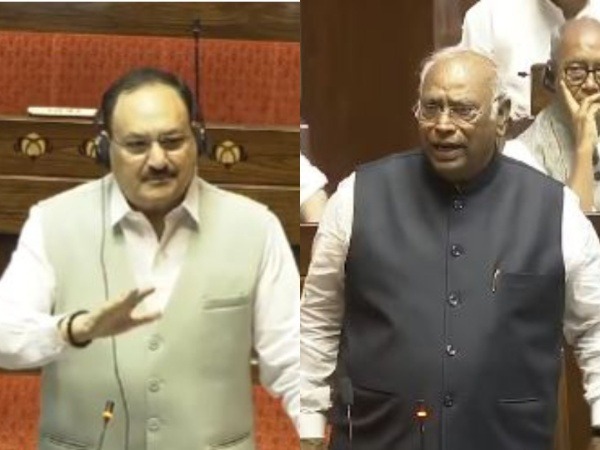 JP Nadda and Mallikarjun Kharge during Op Sindoor debate in Rajya Sabha (Photo: Sansad TV)