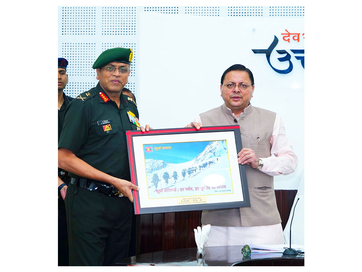 Lieutenant General Anindya Sengupta with CM Pushkar Singh Dhami (Photo/ANI)