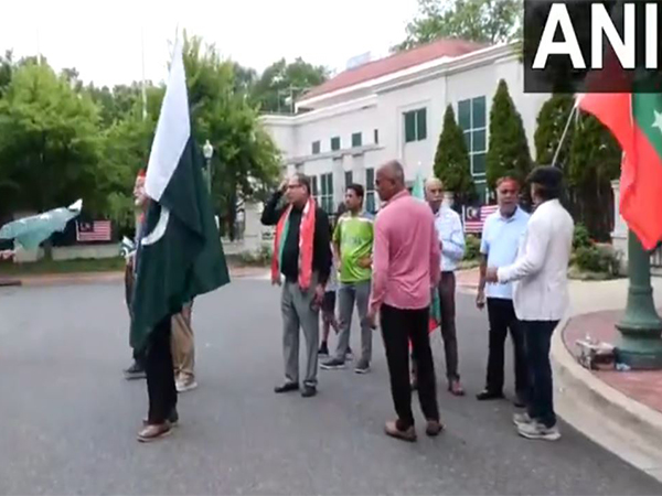 Pakistan Tehreek-e-Insaf (PTI) staged a protest outside the Pakistan Embassy in Washington, DC,. (Photo/ANI)