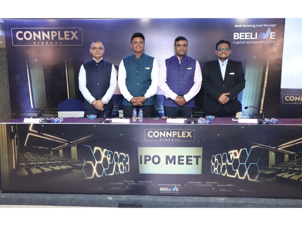 From left to right CA Nikhil Shah - Beeline Capital Advisors, Anish Patel - Managing Director, Rahul Dhyani - Joint Managing Director, Mr Pujan Thakkar - CFO - at Connplex Cinemas Limited
