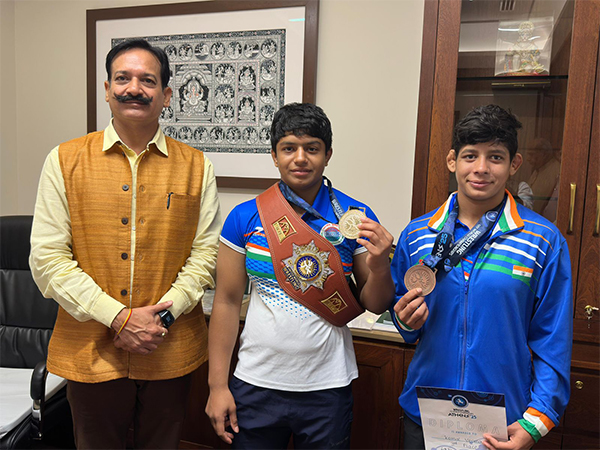 Rajasthan's wrestling stars Ashwin and Komal Verma visit Parliament. (Photo/Rajasthan Wrestling Association)