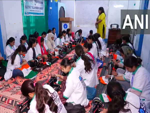 J-K: Girls in Udhampur stitch national flags ahead of Independence Day for 'Har Ghar Tiranga' campaign (PhotoANI)