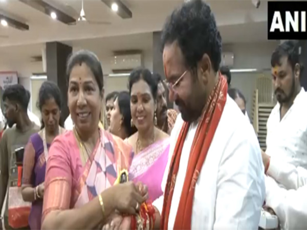 Union Minister G Kishan Reddy celebrates Raksha Bandhan (Photo/ANI)