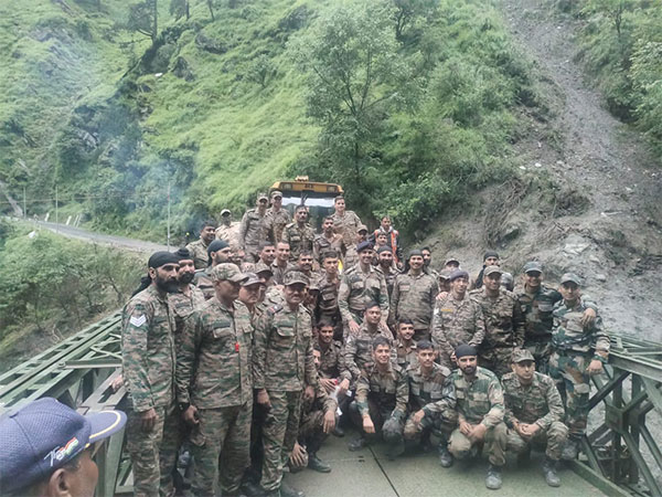 BRO officials after the completion of Bailey bridge. (Photo/ANI)