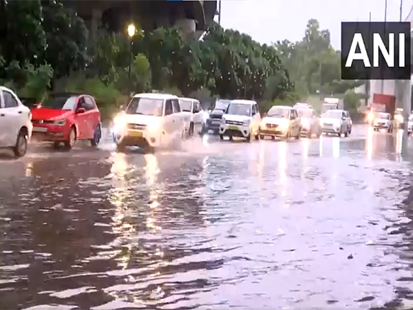 Visulas of waterlogging from Rao Tularam Marg, Delhi. (Photo/ANI)