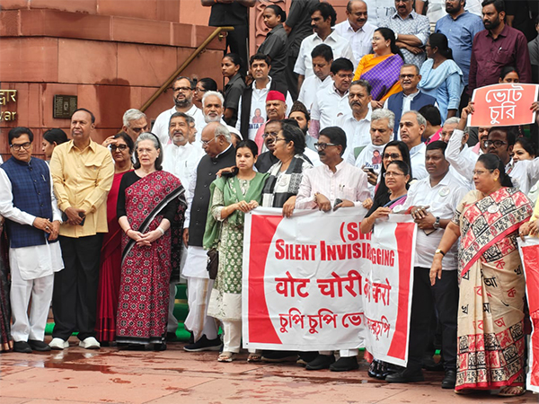 Congress MPs protest at Parliament premises (Photo/ANI)