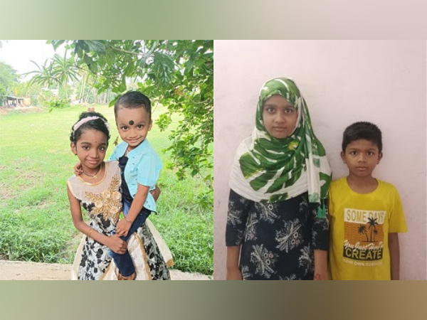 Papali Gaan with her stem cell donor and younger brother, Om Prakash, and Ayan Khan with his stem cell donor and sister, Al Shifa