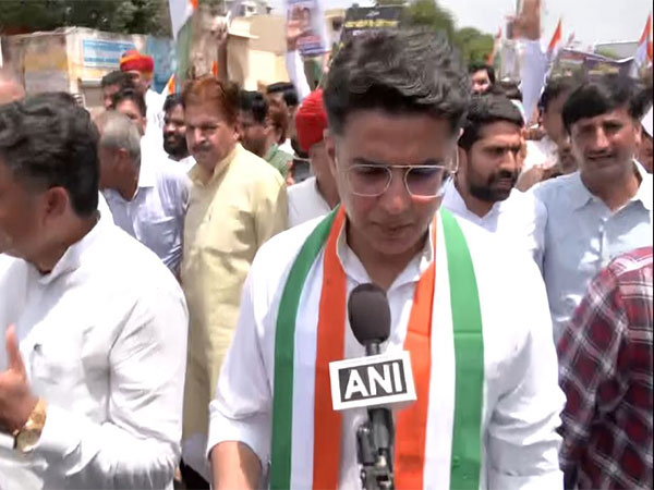 Congress leader Sachin Pilot at his party's protest rally in Rajasthan's Jaipur on Wednesday against "vote theft" (Photo/ANI) 