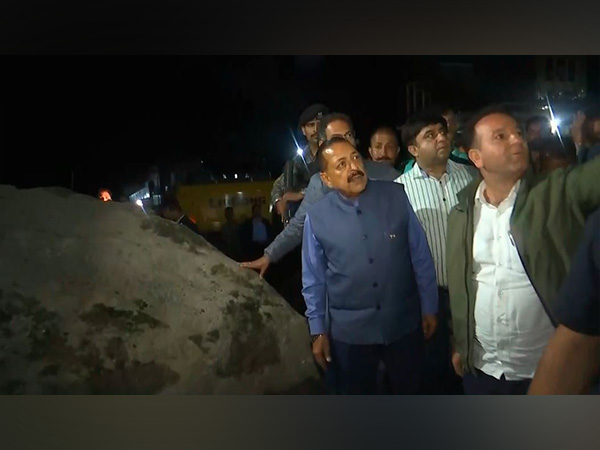 Union Minister Jitendra Singh visits cloudburst-affected areas of Kishtwar. (Photo/ANI)
