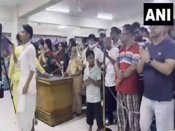 Devotees offer darshan of Lord Krishna and Goddess Radha at Dhaka's ISKCON temple during the three-day Krishna Janmashtami celebrations (Photo/ANI)