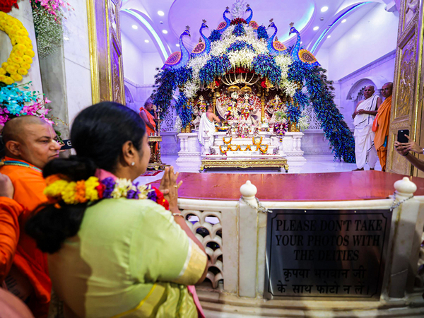 A priest offers prayers on the occasion of Shri Krishna Janmashtami at ISKCON temple in Jammu. (Photo/ANI)