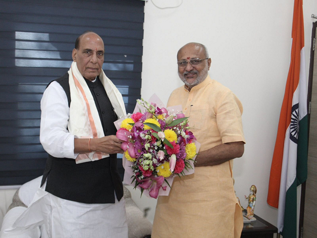 Rajnath Singh congratulates CP Radhakrishnan (Photo/ANI)