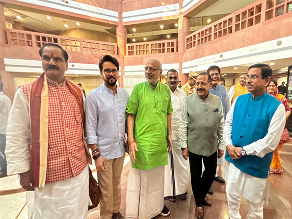 VP Candidate CP Radhakrishnan with BJP MPs in Parliament (Photo/ANI)