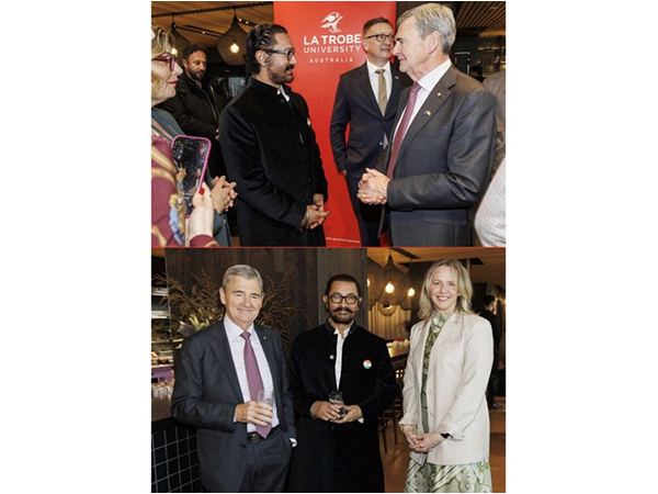 La Trobe's Chancellor, the Hon John Brumby AO & Deputy Vice-Chancellor Dr Stacey Farraway with Bollywood Superstar Aamir Khan
