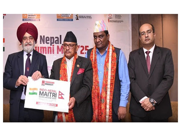 Chandigarh University officials along with Nepal's Social Development Minister Ghanshyam Bhandari at the launch of Indo-Nepal Maitri Scholarship in Kathmandu, Nepal