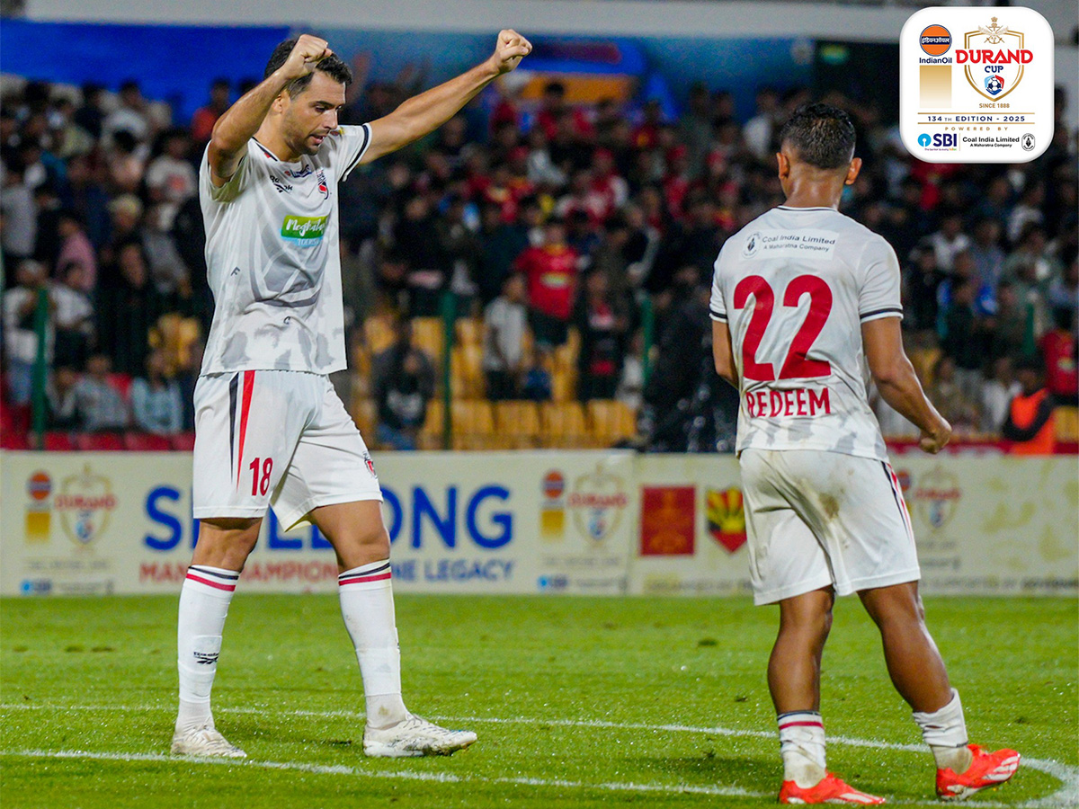 NorthEast United FC player Redeem Tlang celebrating with teammate after scoring a goal (Photo: Durand Cup) 