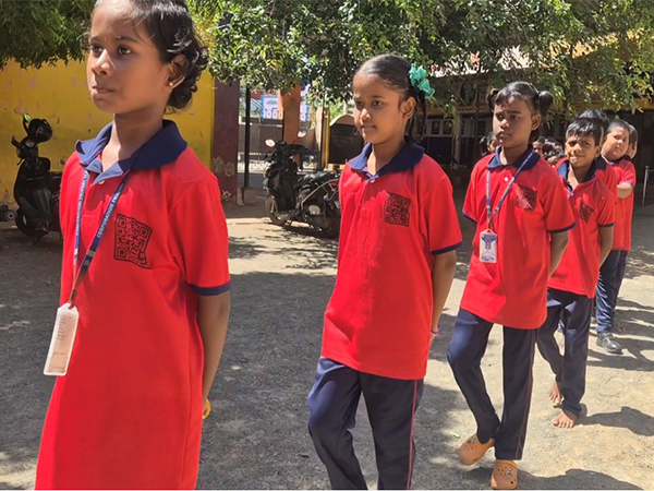 Students wearing uniform with QR code (Photo/ANI)