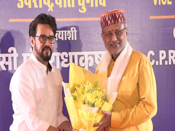 NDA VP nominee CP Radhakrishnan being felicitated by BJP Anurag Thakur (Photo: ANI)