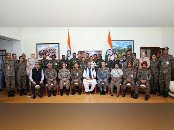 Defence Minister Rajnath Singh  interacts with global women peacekeepers taking part in UN Women Military Officers Course 2025 (Photo/Ministry of Defence)