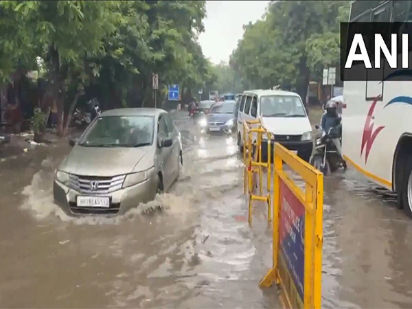 Rain causes waterlogging in several parts of Gurugram. (Photo/ANI)