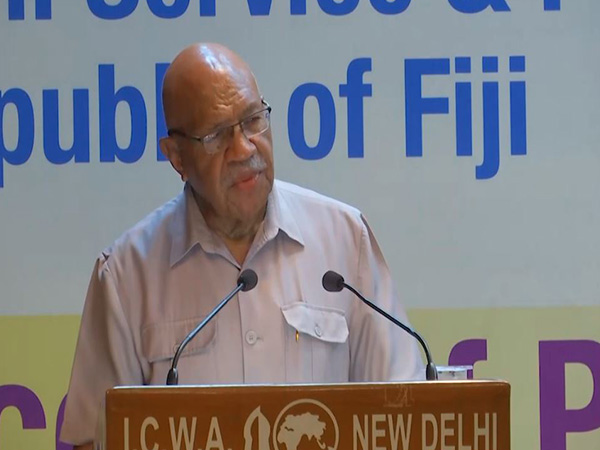 Fijian Prime Minister Sitiveni Rabuka delivers a lecture on the theme 'Ocean of Peace' at Sapru House in New Delhi (Photo/ANI) 