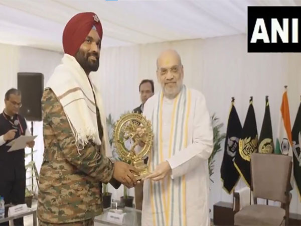 Union Home Minister Amit Shah felicitates personnel involved in Operation Mahadev (Photo: ANI)