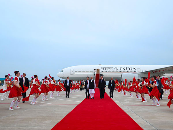 Prime Minister Narendra Modi arrives in Tianjin (Photo: ANI)