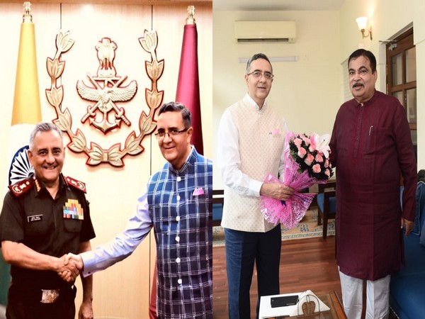 India's Ambassador to Germany, Ajit V. Gupte with Chief of Defence Staff General Anil Chauhan and Union Road Transport and Highways Minister Nitin Gadkari (Photo: X/@eoiberlin)