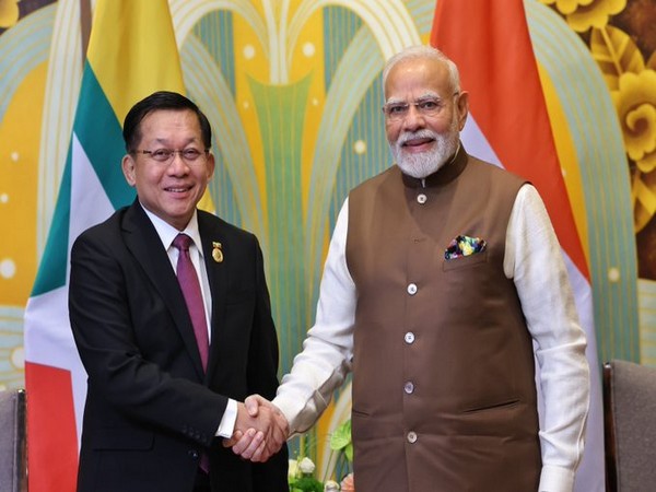 Prime Minister Modi with Myanmar's Senior General Min Aung Hlaing in Tianjin (Photo/ ANI)