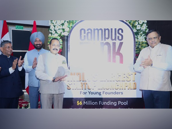 Union Minister, Dr. Jitendra Singh along with Rajya Sabha MP Satnam Singh Sandhu during the launch of 'Campus Tank' at New Delhi