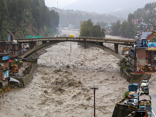 A view of the Swollen Beas river following heavy rains, in Kullu earlier this week (Photo/ANI)