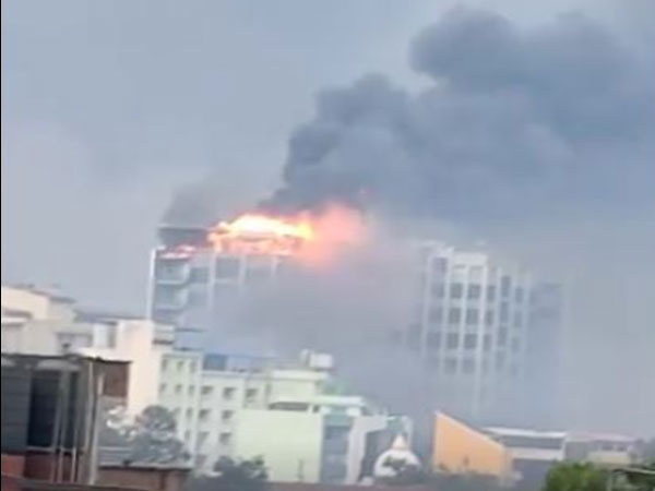 Nepalese media outlets Kantipur TV's headquarters set on fire (Photo/User User-generated video with broadcast/digital rights granted to ANI)