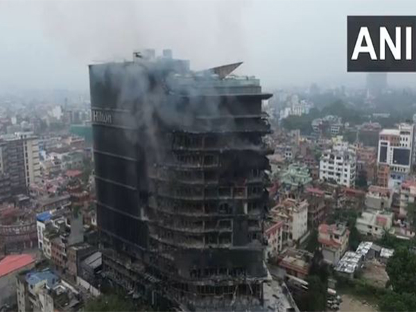 Drone visuals show Kathmandu's Hilton Hotel completely charred after being set on fire during anti-corruption protests (Photo/ANI)
